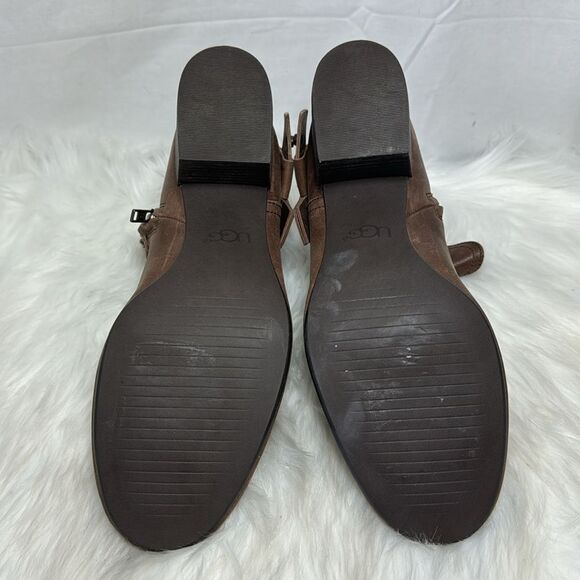 UGG Elysian Brown Distressed Leather Strappy Ankle Booties Sz 8 - Picture 7 of 8